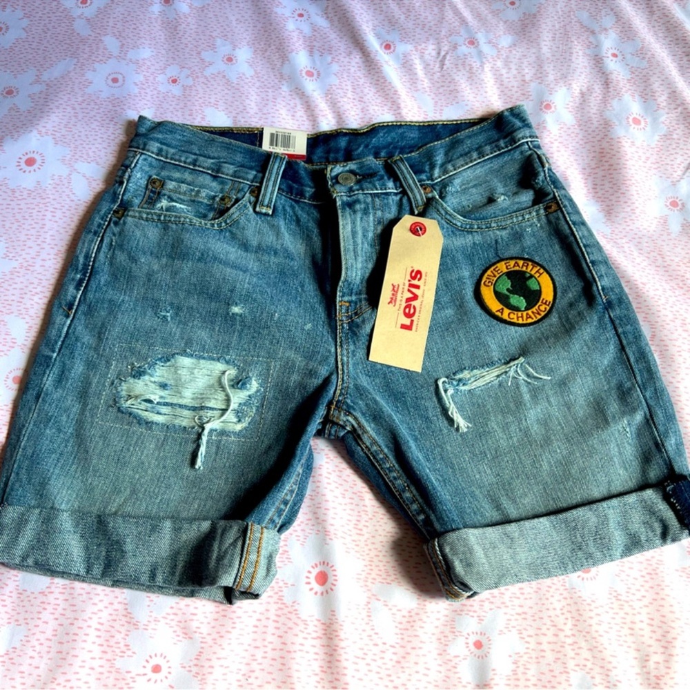 NWT Levi's 511 Slim Shorts Give Earth A Chance Denim Cut-off Jorts Waist Sz 29